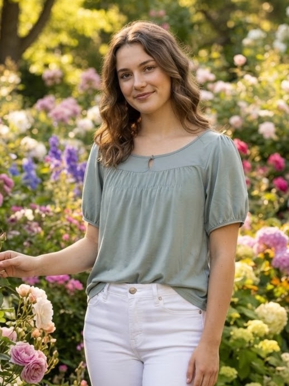 LOFT Sage Short-Sleeve Scoop Neck Blouse